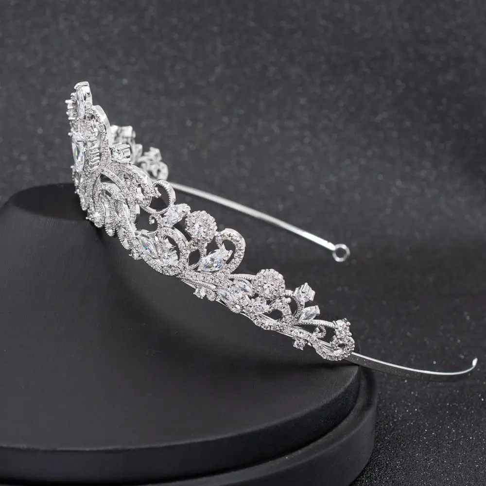 Classic Cubic Zirconia Wedding Bridal Tiara Diadem Crown Women Girl Prom Hair Jewelry Accessories Real Platinum Plated CH10316