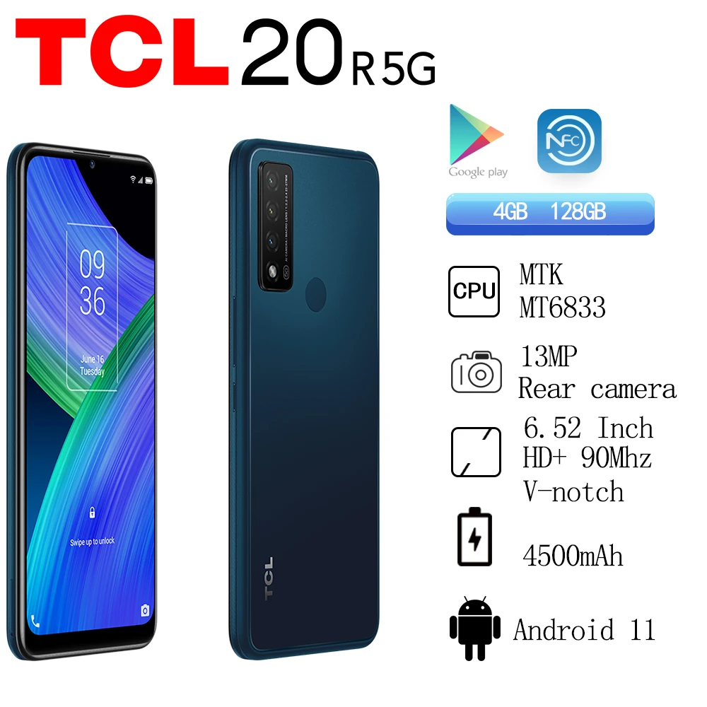 Smartphone Tcl 20 R 5g, Téléphone Mobile, Écran Hd + De 6.52 Pouces,  V-notch, Mtk Mt6833, 4500mah, Taux De Rafraîchissement De 90hz, Caméra De  13mp, Android 11, Nfc - Mobile Téléphones - AliExpress