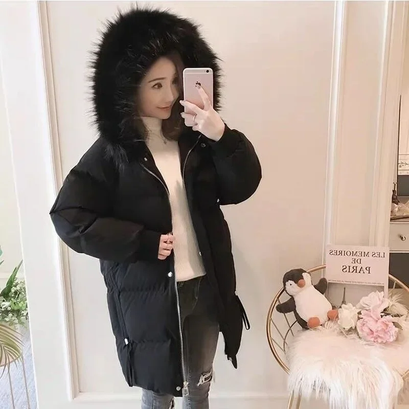 Women\'s winter jacket mid-length y2k new bread jacket Korean version loose big fur collar thick winter jacket female ins selling