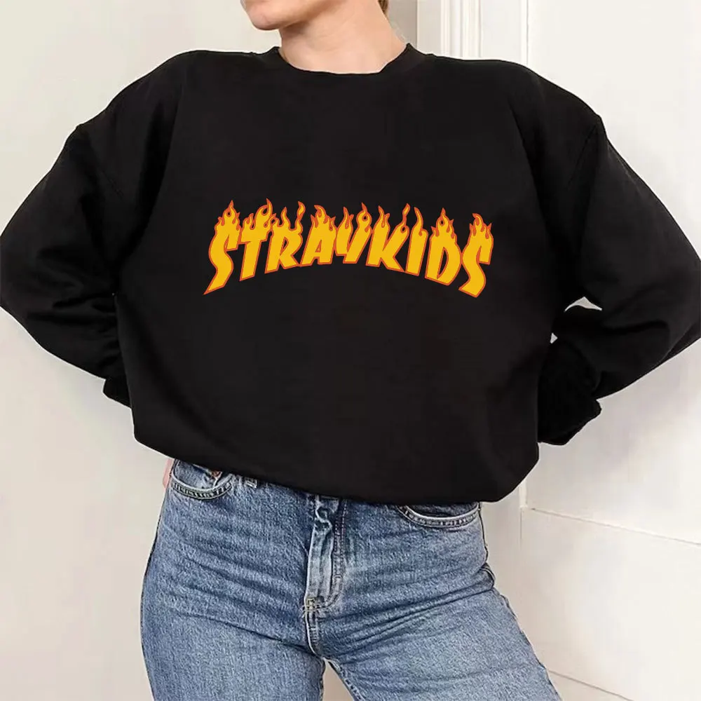

Stray Kids Round Neck Sweater Trend Flame Women Men Autumn Winter Fleece Warm Pullovers Coat Kpop Streetwear Couple Sweatshirts