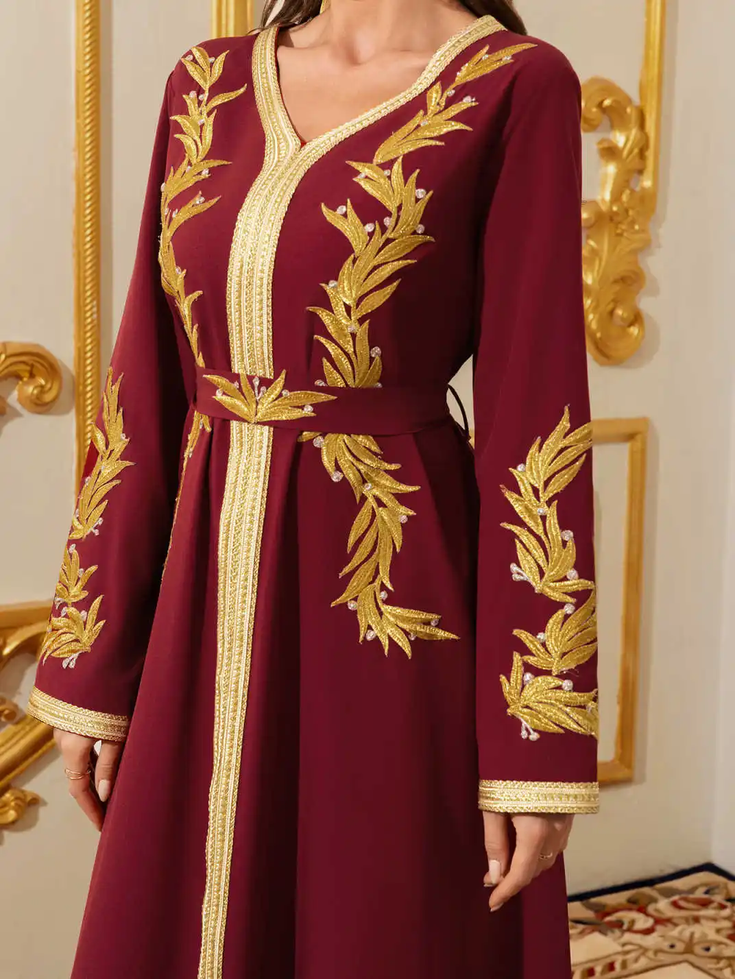 عبايات مطرزة للنساء المسلمات المغربي الأزهار ماكسي...