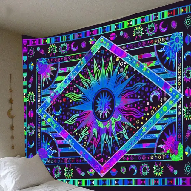 Attrape-rêves psychédélique, tapisserie en plumes de lune, Hippie, grand Mandala bohème, tissu mural, tapis, décor de plafond et de salle 2