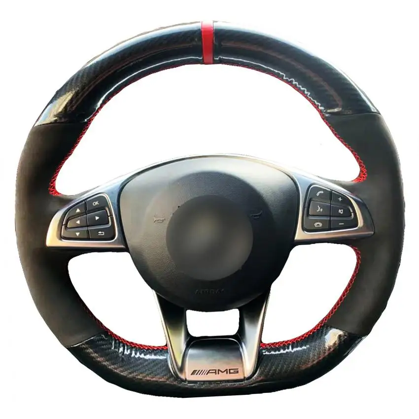 For Mercedesbenz A45 Amg W205 C43 C63s Amg Cla45 Cls63 Diy Hand Stitched Black Suede Carbon