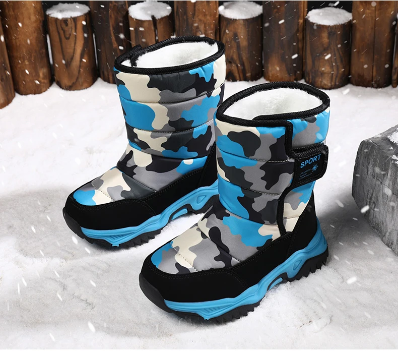 Size 26 38 Children Boy Winter Snow Boots Plus Velvet Warm Cotton