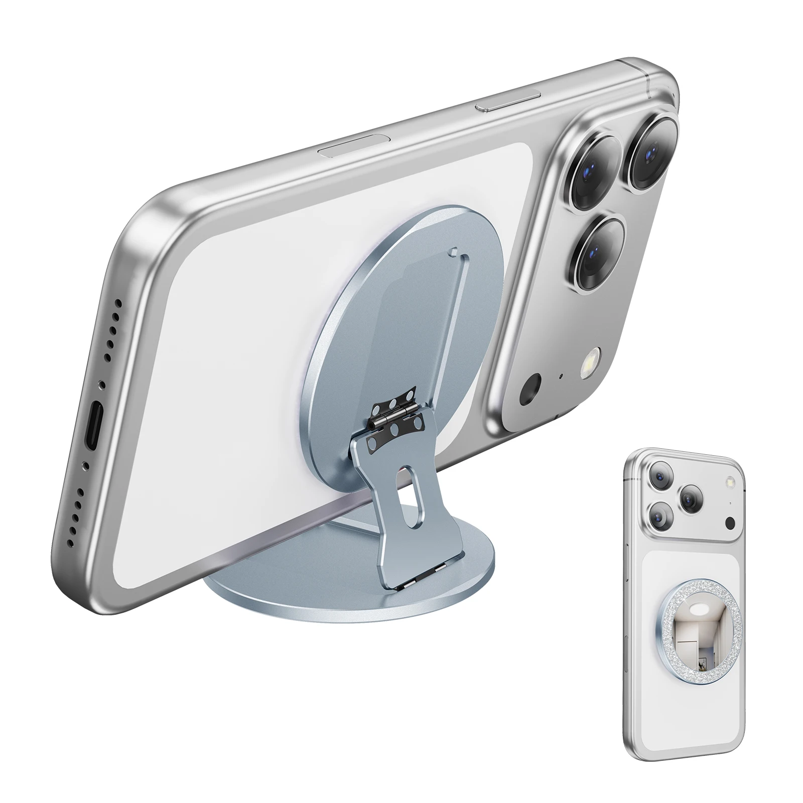 Magnetic Phone Grip & Stand with Mirror - Portable, Adjustable Holder