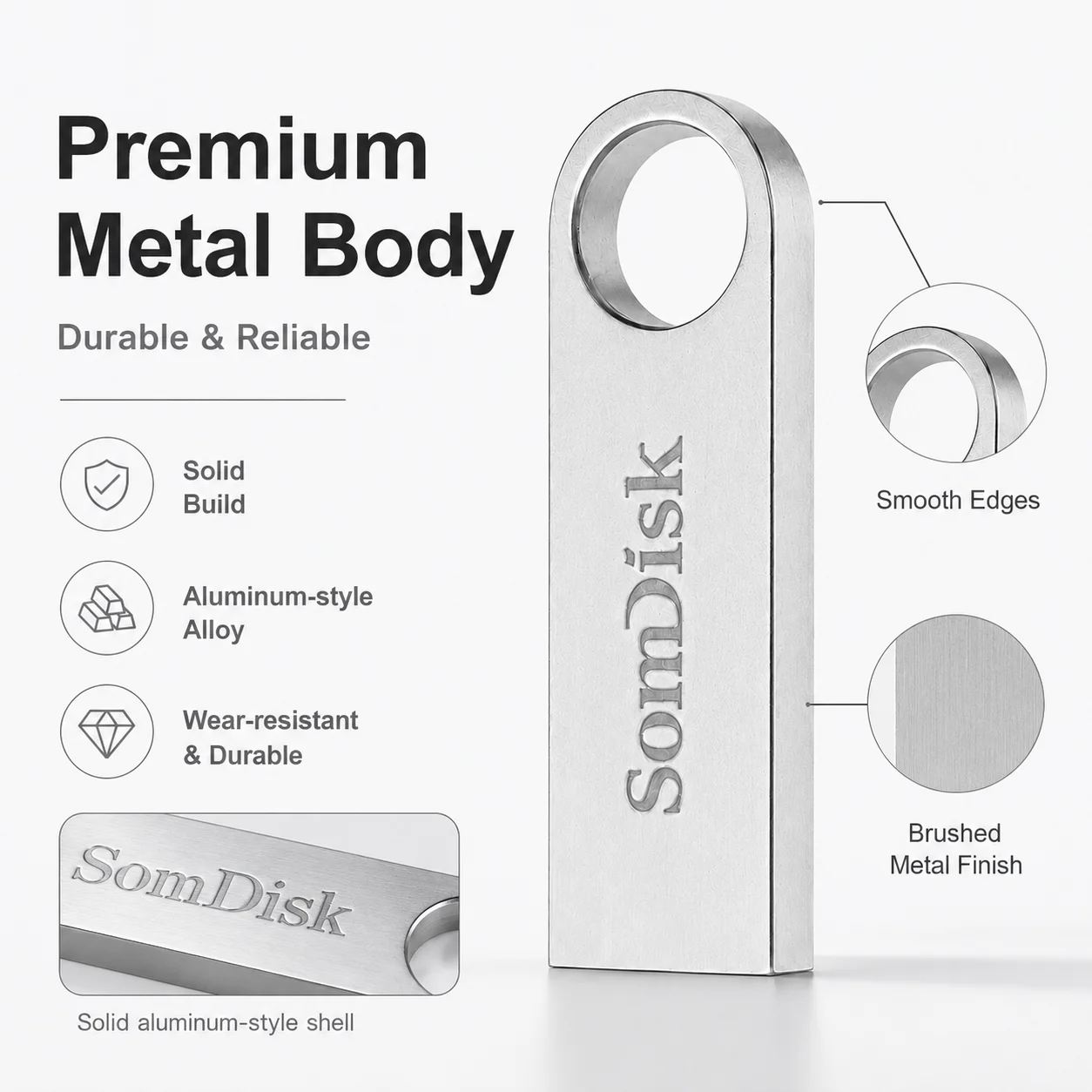 High-Capacity USB 3.0 Flash Drive with Keychain Attachment