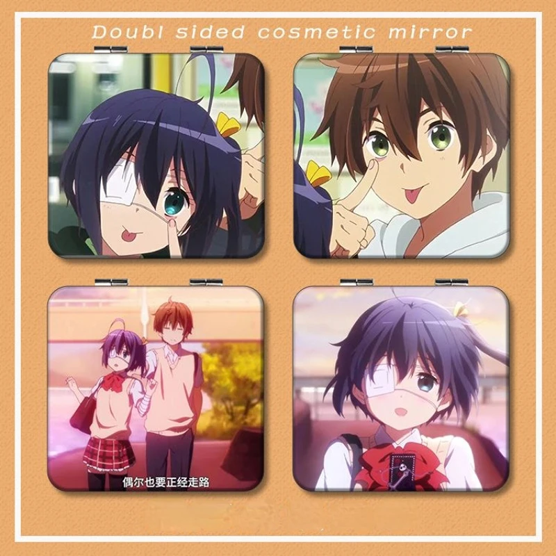 

Love Chunibyo Other Delusions Folding Make-up Mirror Takanashi Rikka Togashi Yuuta Printing PU Leather Mirrors Cosplay Jewelry