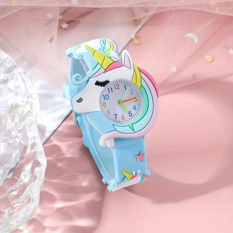 【Watch+Bracelet】Kegllect  New Children's Cartoon Pattern  Unicorn Silicone   Bead Bracelet Set Student  3