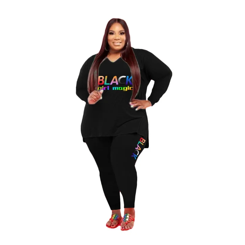 XL-5XL 플러스 사이즈 세트, 여성 의류, 2023 패션, 여름 가을, 긴 소매, 루즈 투피스 세트, 여성 의상, 여성 바지 정장