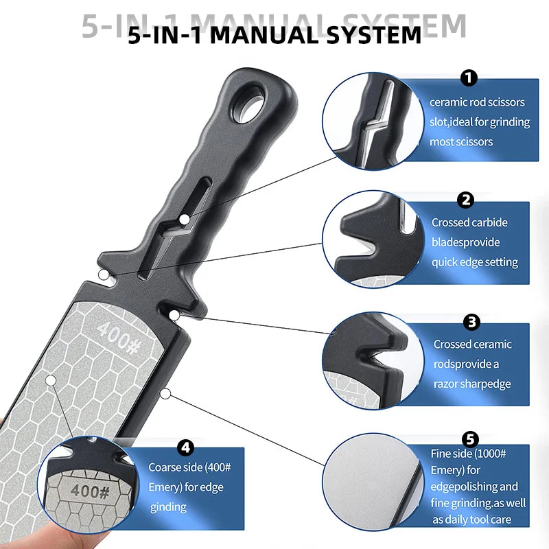 5 In1 Knife Sharpener Diamond Bars 400/1000 Multi-Tool Kitchen Knives Tungsten Steel Ceramic Grinding Double-Sided Whetstone Kitchen