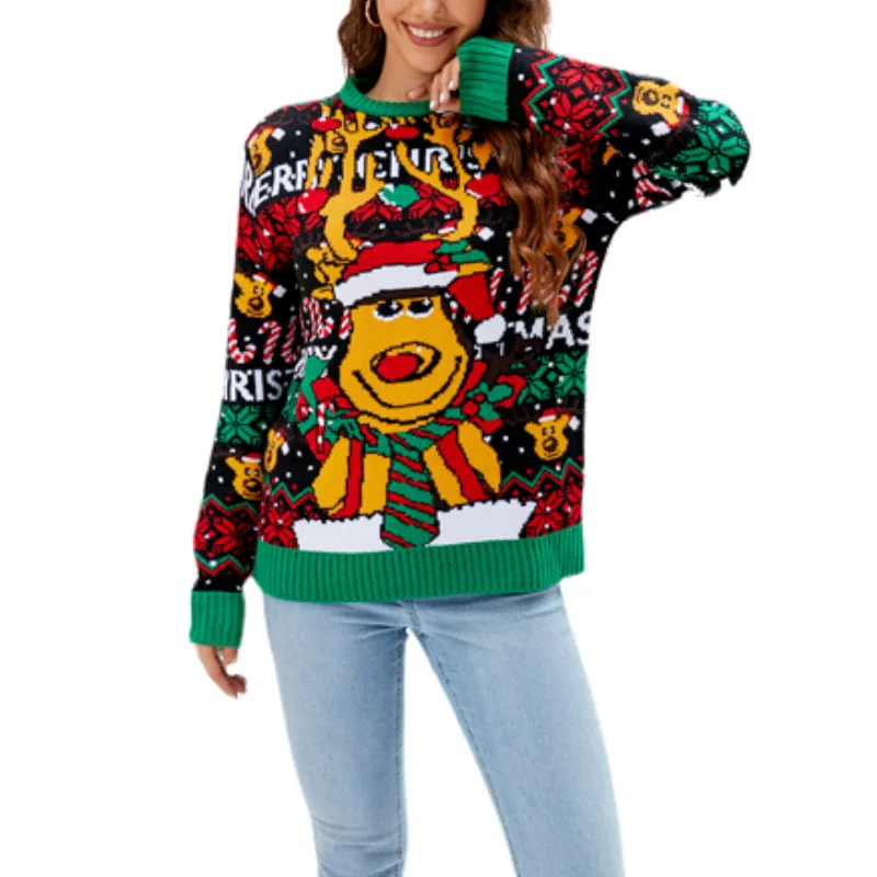 

2023 New Elk Christmas Sweater Women's Loose Knitted Top Pullover Knitted Sweater
