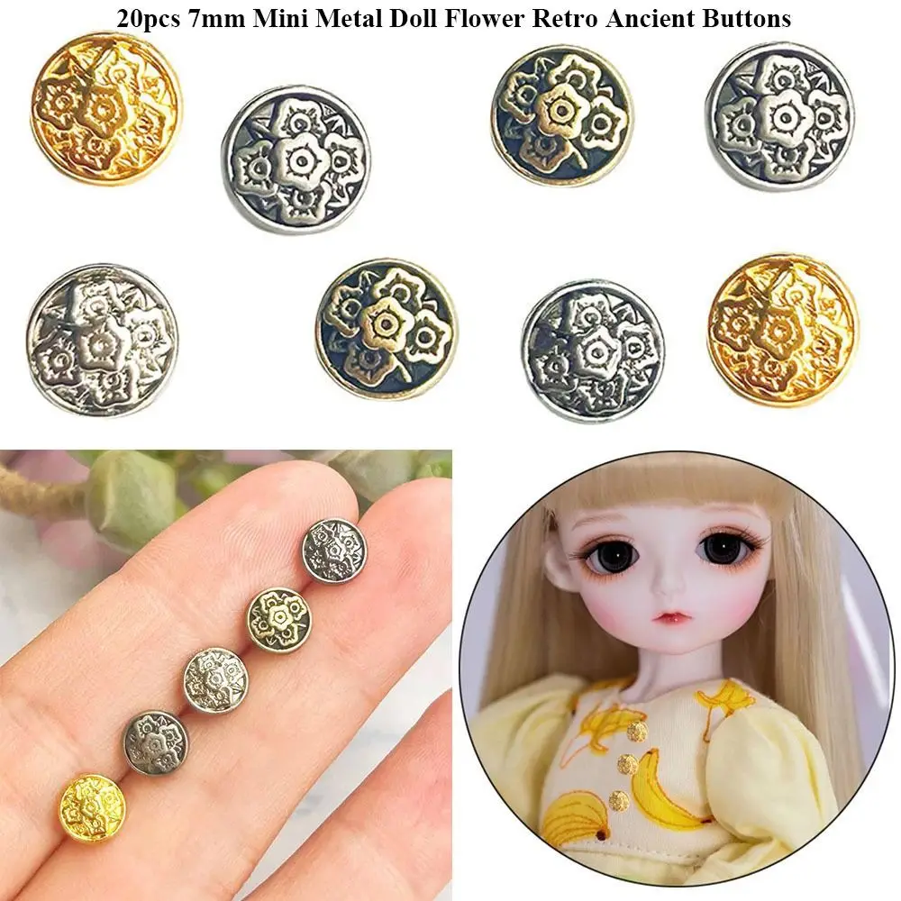 20pcs New 7mm Flower Buckles Mini Metal Ultra-small Buckle Handmade Retro Ancient Buttons DIY Clothes Accessories