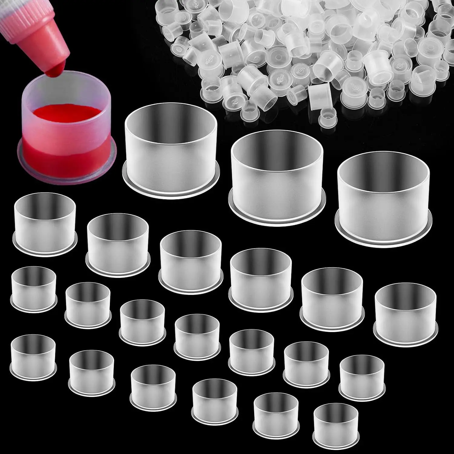 Tattoo ink caps 1000pcs S/M/L/XL disposable with base clear plastic pigment permanent makeup container