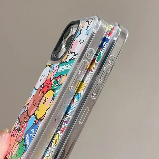 Transparent Border Quicksand Cartoon Animal Sunglasses Girl iPhone 12 13 14 15 Pro Max Case - Protective iPhone Case