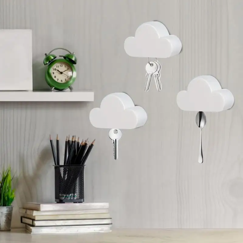 White Cloud Key Holder Adhesive Magnet Key Ring Holder Key Organizer Home Decorations Cloud Key Rack Novelty Holds Multiple Keys 4