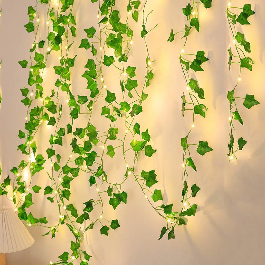 10M Artificial Ivy Leaf Fake Plant Vine String Light Battery Operated Maple  Leaf Garland Fairy Light Greenery Bedroom Wall Decor