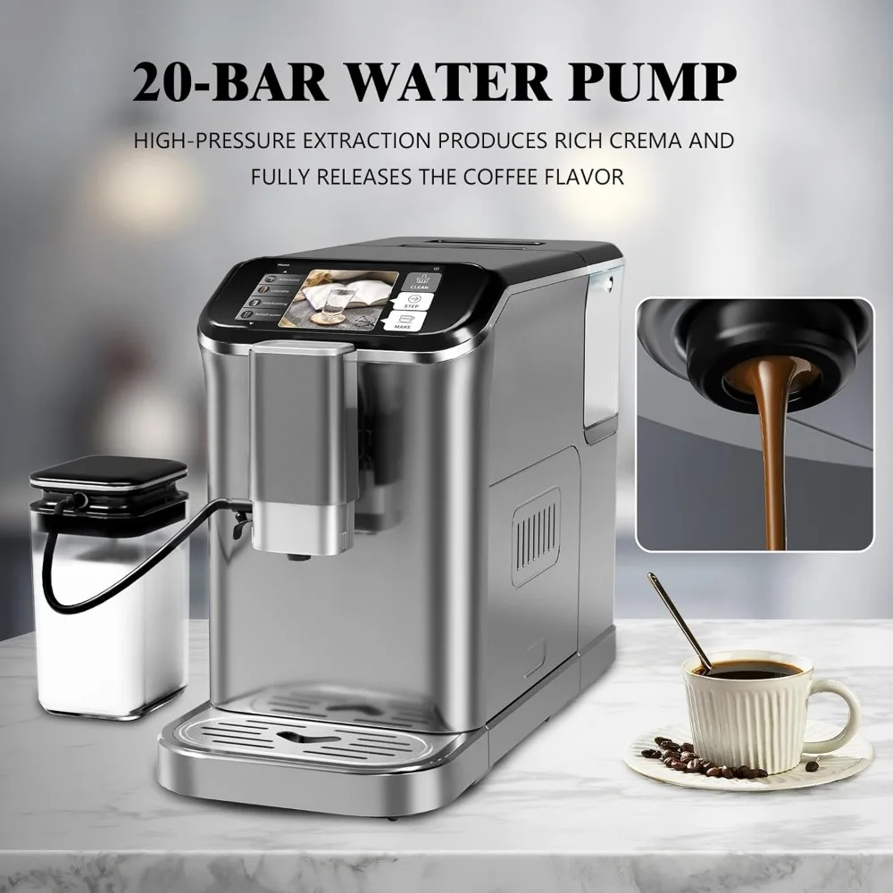Fully Automatic Espresso Machine 20 Bar, 1350W Espresso and Cappuccino Machine with Automatic Milk Frother, 6
