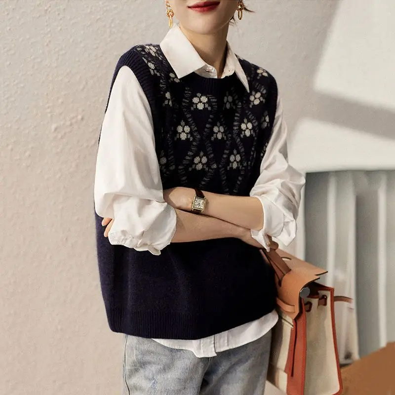 Pregnant Women's Flower Pattern Knitted Vest Spring/Autumn Vest Coat Maternity Loose Outer Wear Sleeveless Knitted Sweater LH166