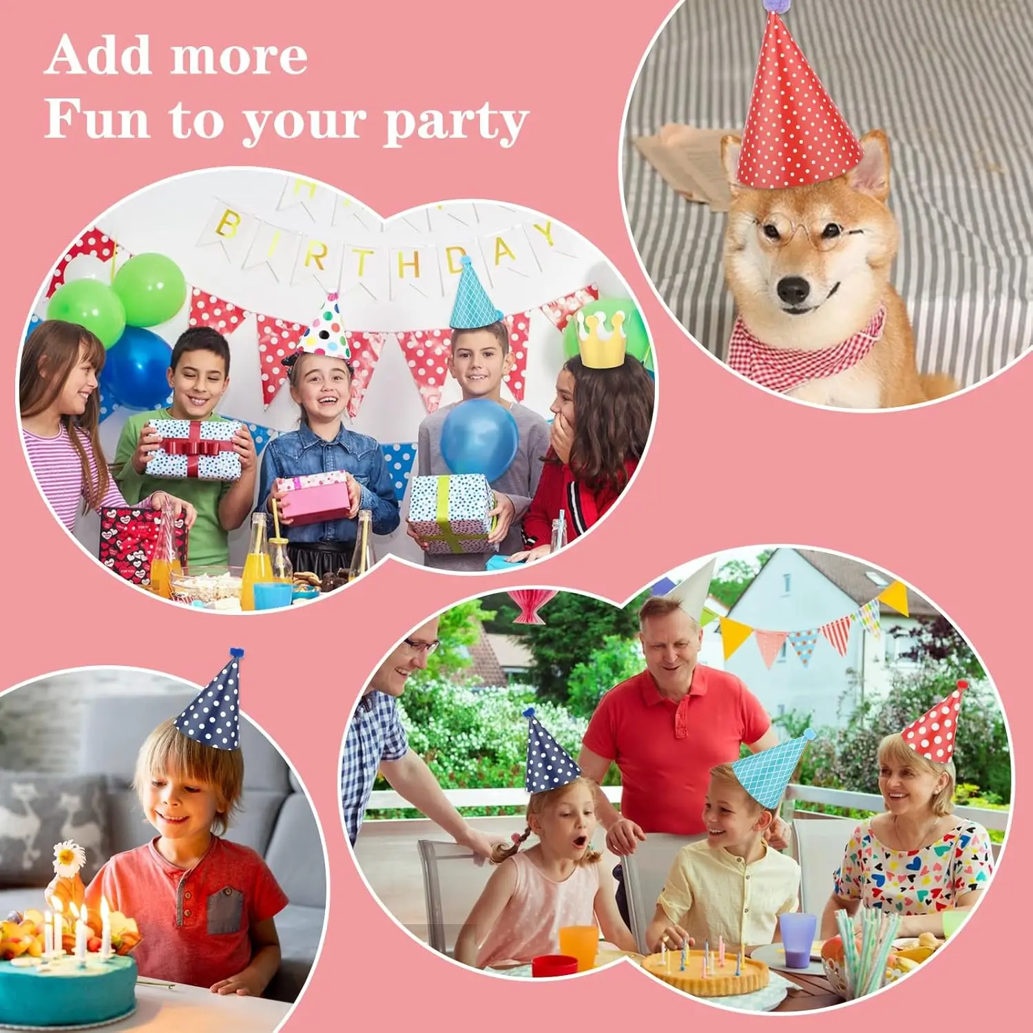 11 Pcs Birthday Party Hats,Party Hats Set Includes 9 Adorable Party Cone Hats with Pom Poms and 2 Paper Crowns Colorful Mini
