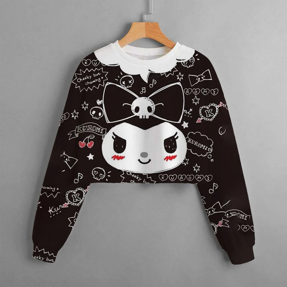 Hello Kitty MINISO Kuromi Hoodie Pattern Long sleeved Top for Children and Girls Outdoor Sports Top Sweatshirt images - 6