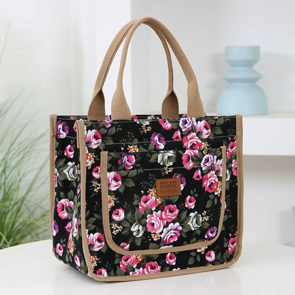 Fashion Floral Print Mittagessen Tasche Verdickte Wärmedämmung Tasche Große Kapazität Mittagessen Tasche Thermische Kühler Handtasche Frauen – Detail 6