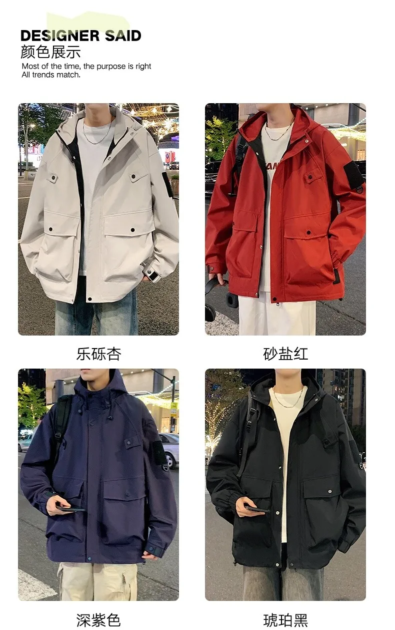 Neue Lässige Herren-Kapuzenjacken 2026 Frühling Herbst Einfarbiger Loser Mantel Jugendliche High-Street-Mode Winddichte Oberbekleidung – Detail 2