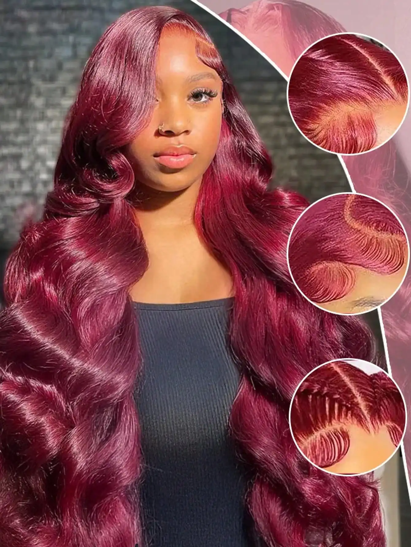 30 Inch 99j Burgundy Lace Front Wigs Human Hair 13x4 Body Wave HD Lace Front Wigs Pre Plucked with Baby Hair 250% Density