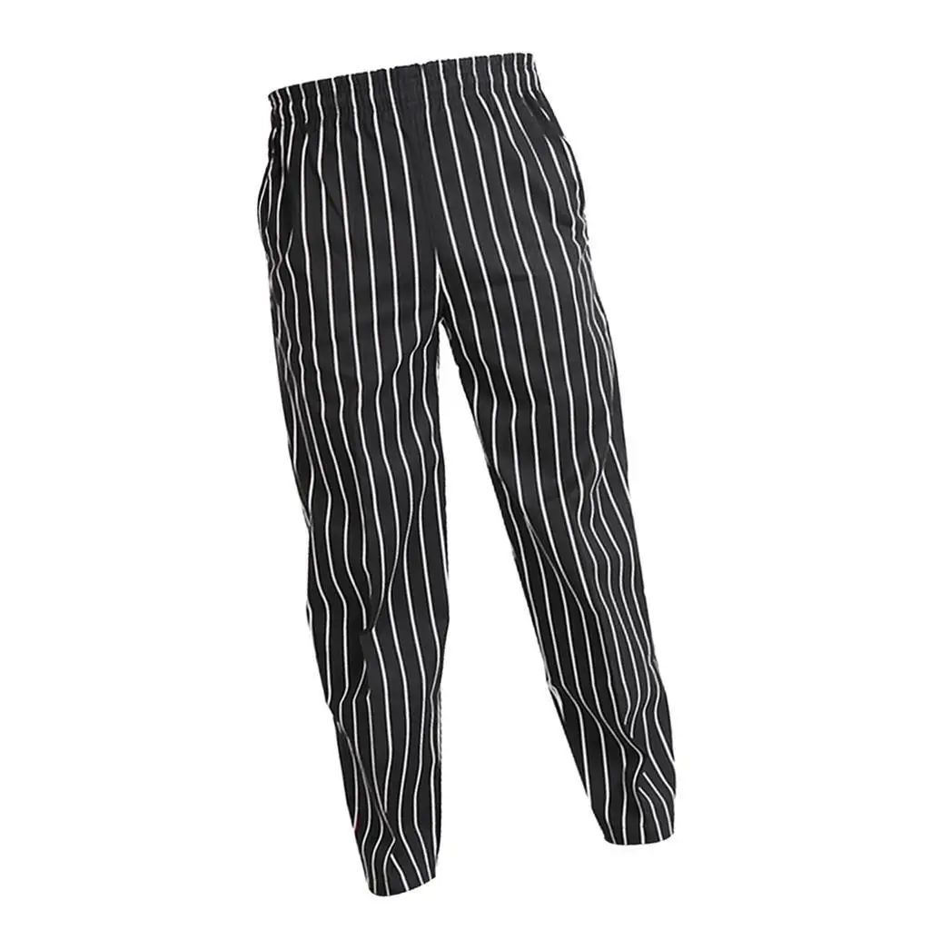 

Elastic Restaurant Cafe Chef Waiter Pants Trousers Uniform Accs Striped