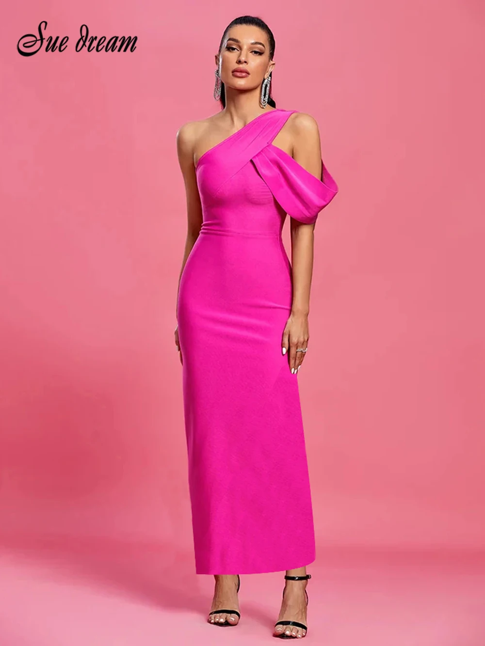 

2023 Autumn New Women's Sexy One Shoulder Sleeveless Back Split Bandage Long Dress Bodycon Celebrity Club Party Evening Dress