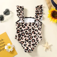 PatPat Baby Girl Leopard Print Ruffle Trim One-piece Swimsuit Suitable for Summer Season Soft and Comfortable 2