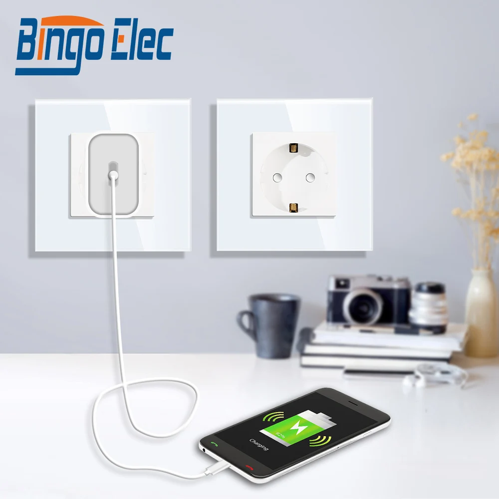 Bingoelec Wall Socket EU Plug 16A Power Germany Socket Electrical Sockets Crystal Glass Panel 228*86mm Home Improvement 2 Bingoelec Wall Socket EU Plug 16A Power Germany Socket Electrical Sockets Crystal Glass Panel 228*86mm Home Improvement - Image 2