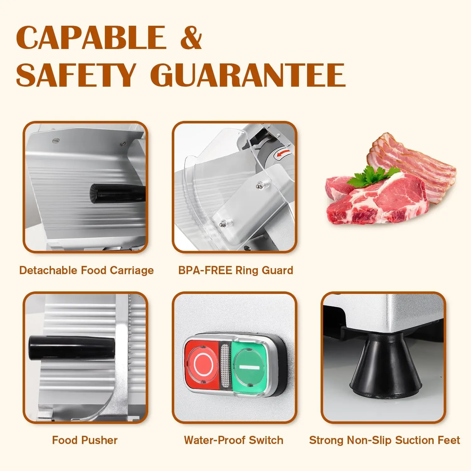 Cgoldenwall Commercial Meat Slicer 240W Meat Slicer Machine, 0-0.7"" Adjustable Thickness Electric Deli Meat Cheese Food 5