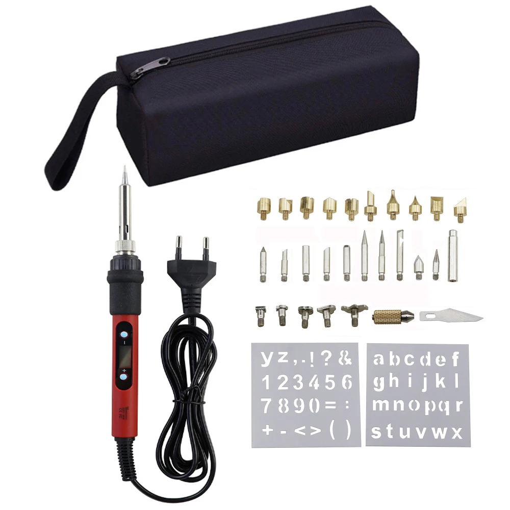 28 in 1 Digital 80W Electric Soldering Iron Carving Pyrography Tool Wood Burning Kit Welding Tool Ceramic Heater Soldering Tips