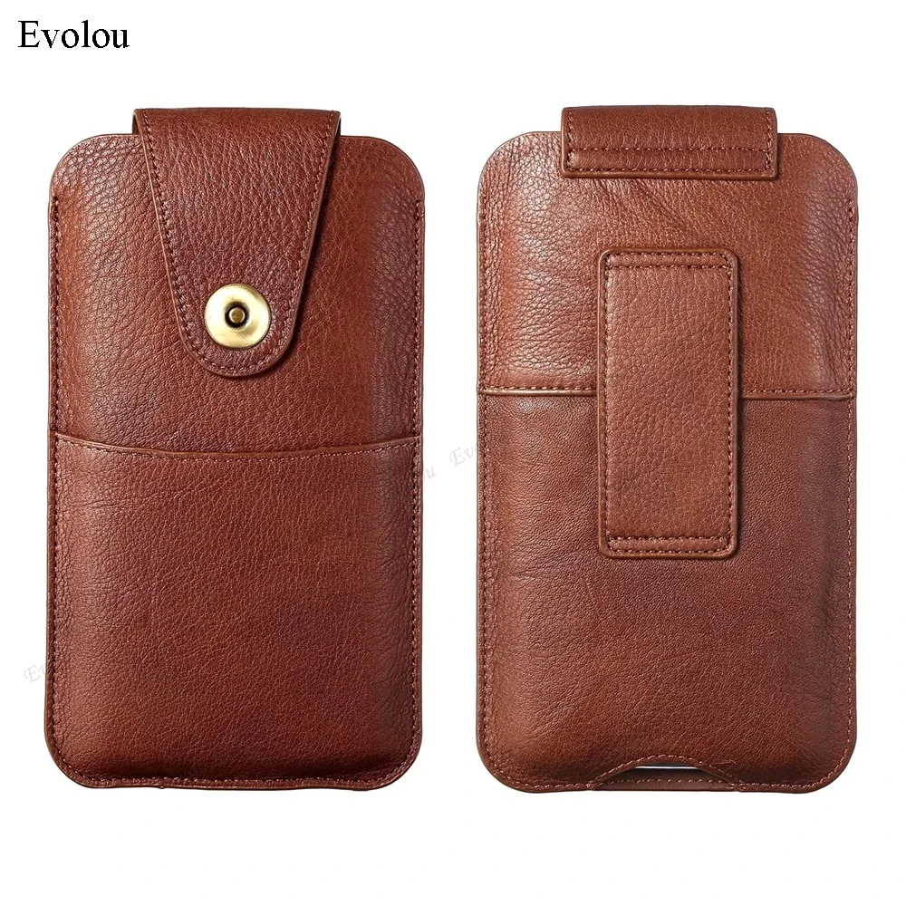 Premium Genuine Leather Phone Pouch with Belt Clip and Flip Cover