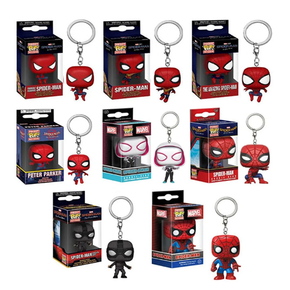 Funko POP Keychains Marvel Popular Character Spider Man Multiple Styles Forms Anime Dolls Models Backpack Pendant Keychain Gift 6