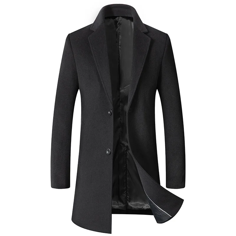 2023 Autumn Winter Men Wool Trench Coats Gray Black Mid-Length Fashion Male Slim Jackets Business Formal Casual Warm Windbreaker