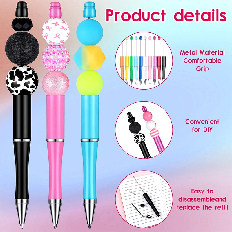 Plastic Beadable Pens 100Pcs for DIY Making Kit for Beaded Office School Kids Students Nurse