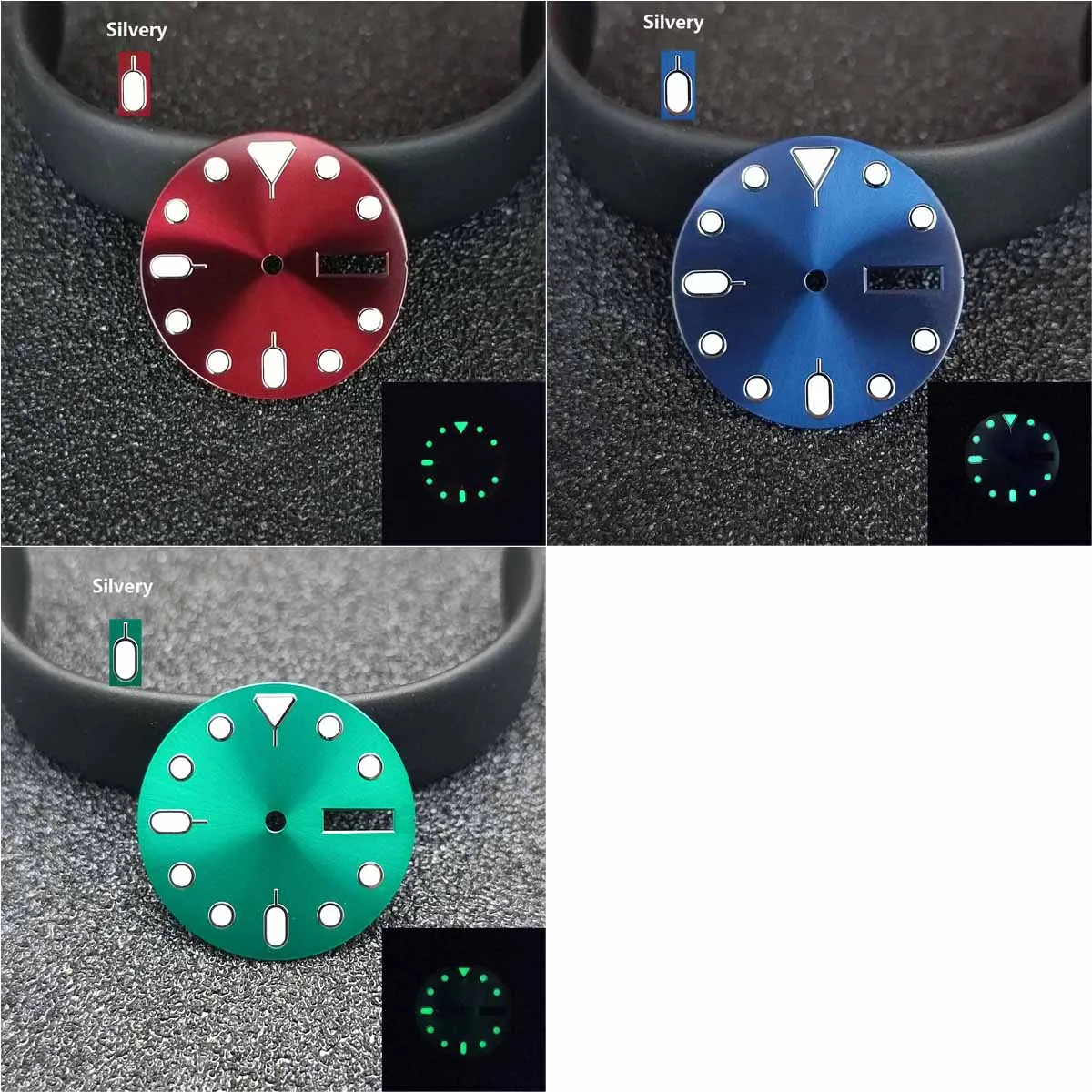 교체 28.5MM 시계 다이얼 듀얼 캘린더 시계 다이얼 NH36 쿼츠 무브먼트 시계, 녹색 야광 다이얼 수정 부품