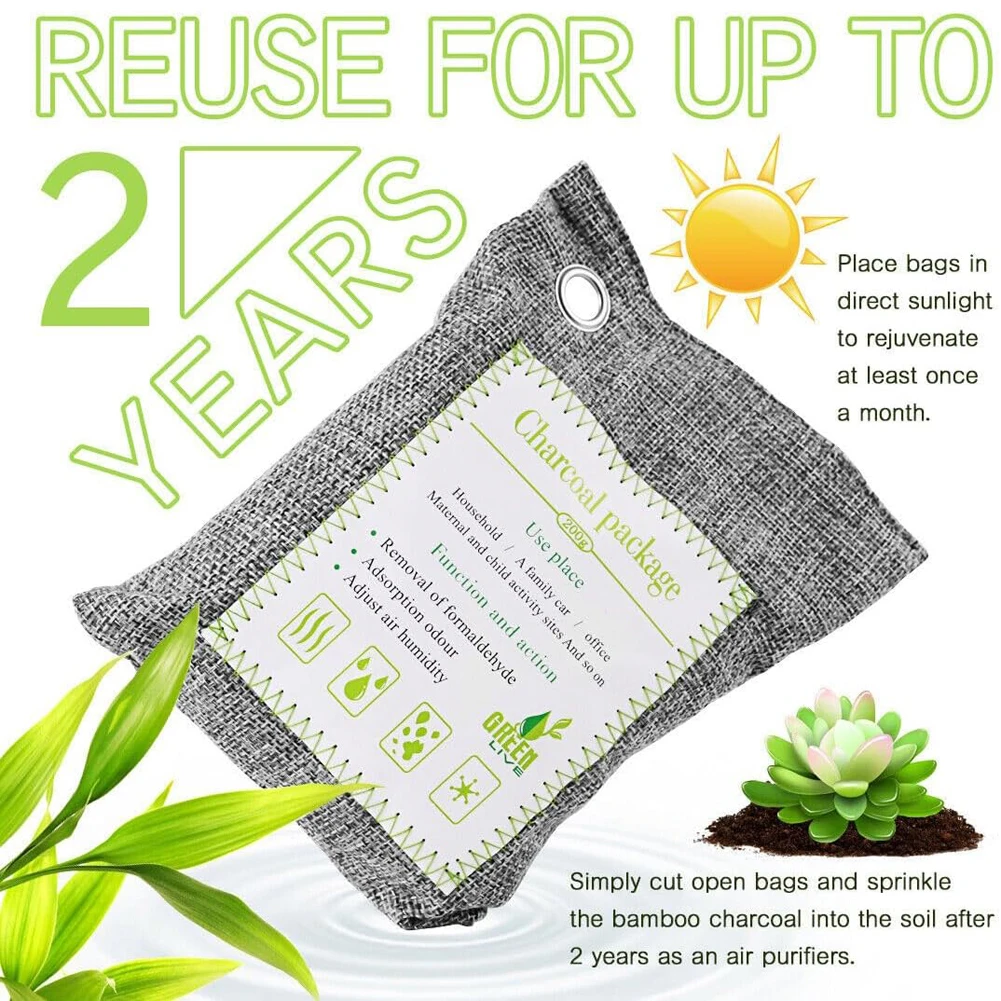 Bamboo Charcoal Air Purifying Bags 2x200g Nature Fresh Air Purifier Bags Reusable Odor Absorber Moisture Absorber for Car Closet