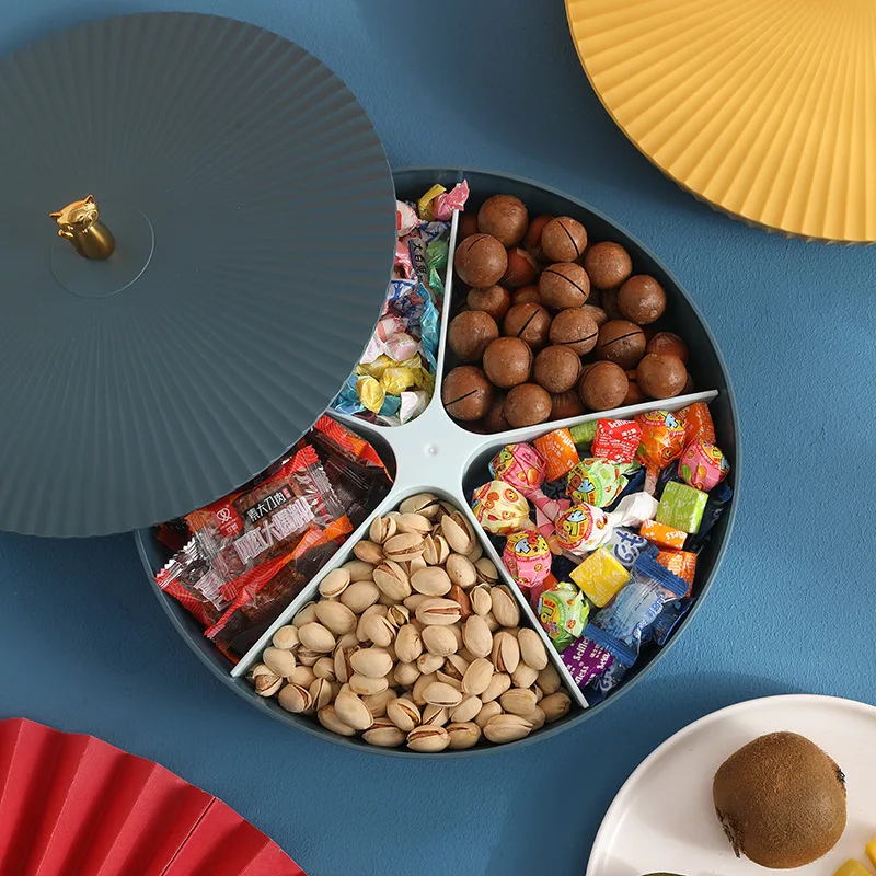 Space-saving Lid Durable Round Snack Candy Tray Desktop Supplies