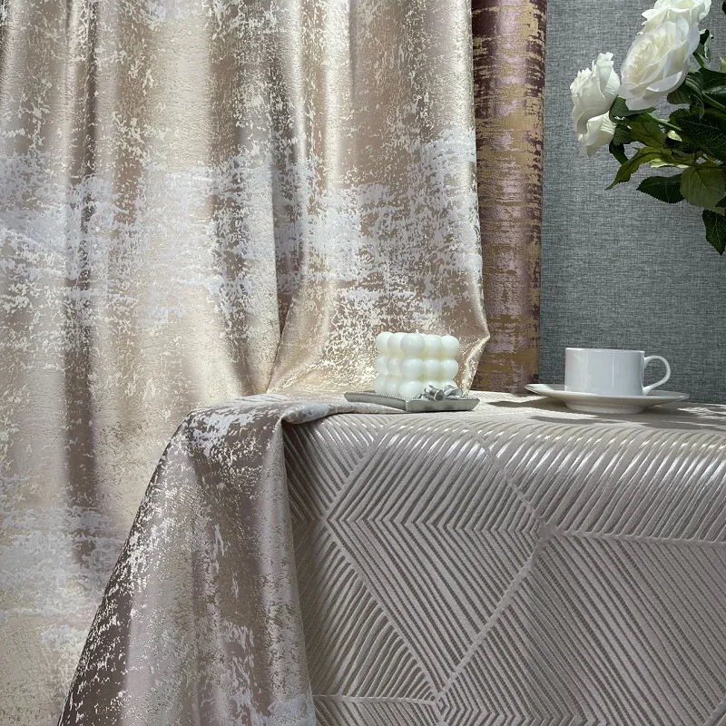 

Curtains for Living Dining Room BedroomCoral Pink Curtains French Light Luxury Warm Stitching Gold Thread Jacquard High Shading