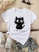 2025 nouveau femmes mignon chat motif graphique à manches courtes T-Shirt col rond décontracté T-Shirt hauts Cool imprimé femmes t-shirts 1