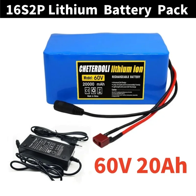

High Power Battery 60V 20Ah 18650 Lithium Battery Pack 16S2P 1000W 54.6V 20000mAh Electric Bicycle Electric Scooter BMS+Charger