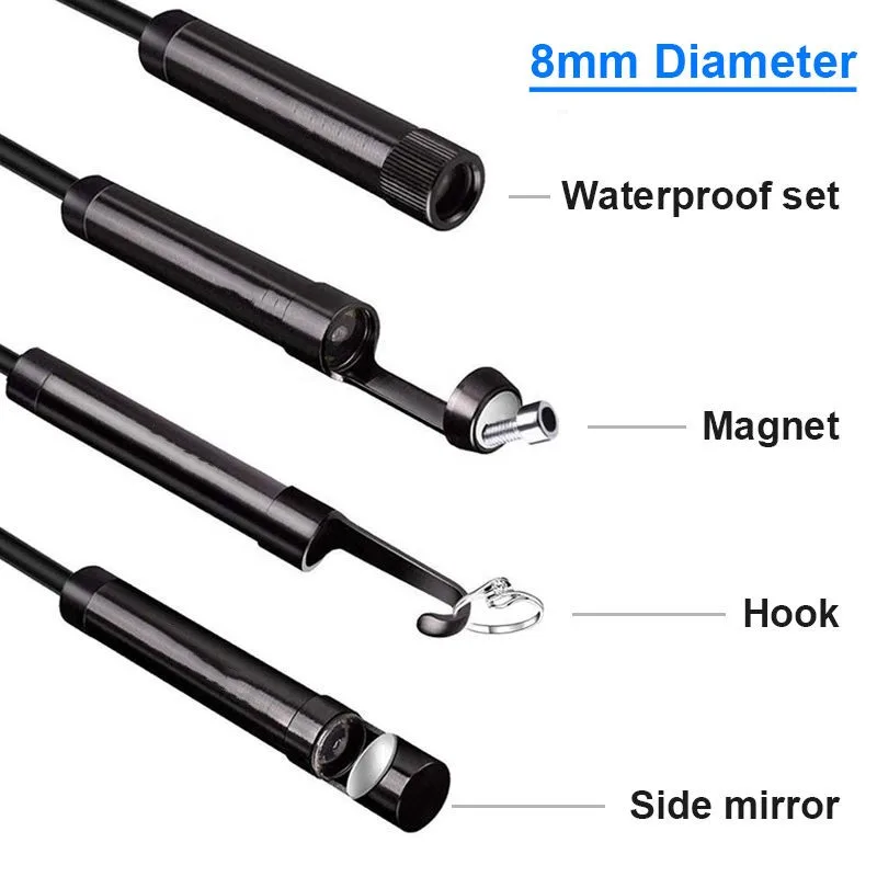 Borescope Set Accessories Hook Magnet Side View Mirror Protective Cap for 5.5mm 8mm Lens endoscope camera With Screw Thread