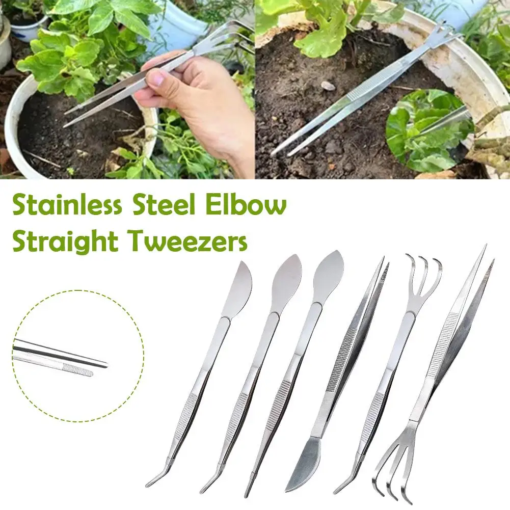 2 In 1 Stainless Steel Bonsai Tools Root Rake Tweezers For Bonsai Planter Rake Ergonomic Handle Tweezers Gardening Tool