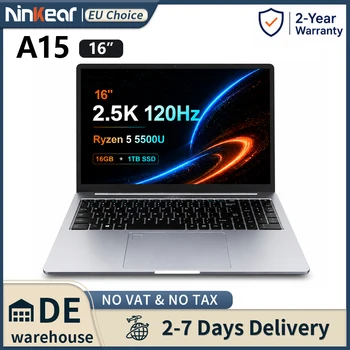 Ninkear A15 Pro Laptop AMD Ryzen 5 5500U 16GB RAM 1TB SSD 16 inch 2.5K 120Hz IPS Metal Body Windows 11 WiFi6 Fingerprint Business Office Gaming Notebook Portable Computer