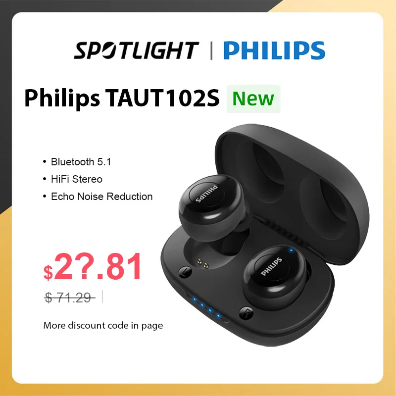 

TWS-Наушники Philips TAUT102S с поддержкой Bluetooth 5,1 и шумоподавлением