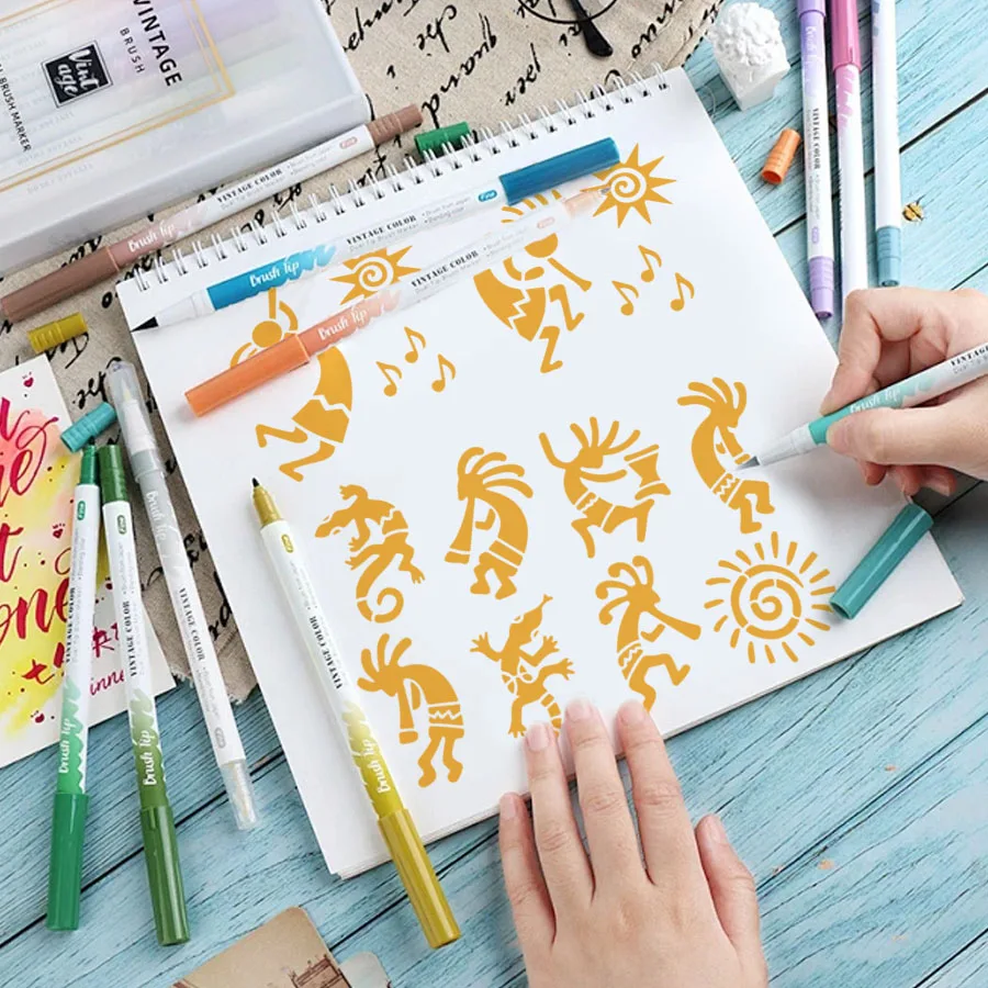 ココペリ6本セット 1 セット A4 & 6 インチ ココペリ ステンシル 絵画用 – トライバル