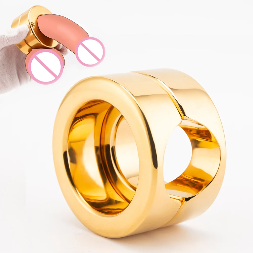

Gold Heavy Ball Stretcher Penis Cock Ring Metals Scrotum Testicle Stretching Male Chastity Device Sex Shop CBT Sex Toy For Men
