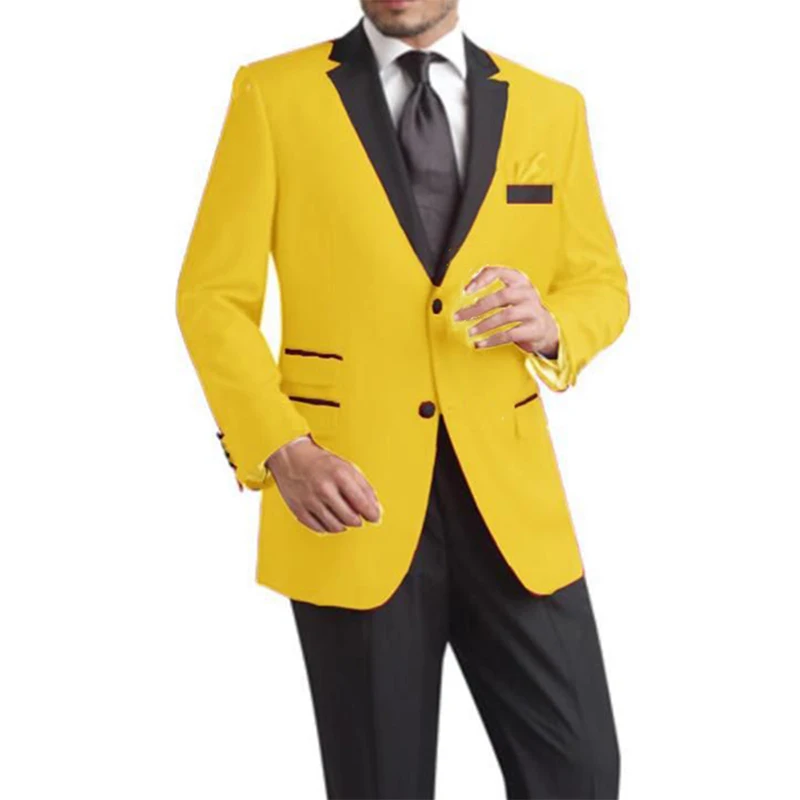 

2024 Two Button Yellow Bridegroom Formal Party Men Suits Men's Business Suits 2 Pieces(Jacket+Pant+Tie)traje de novio